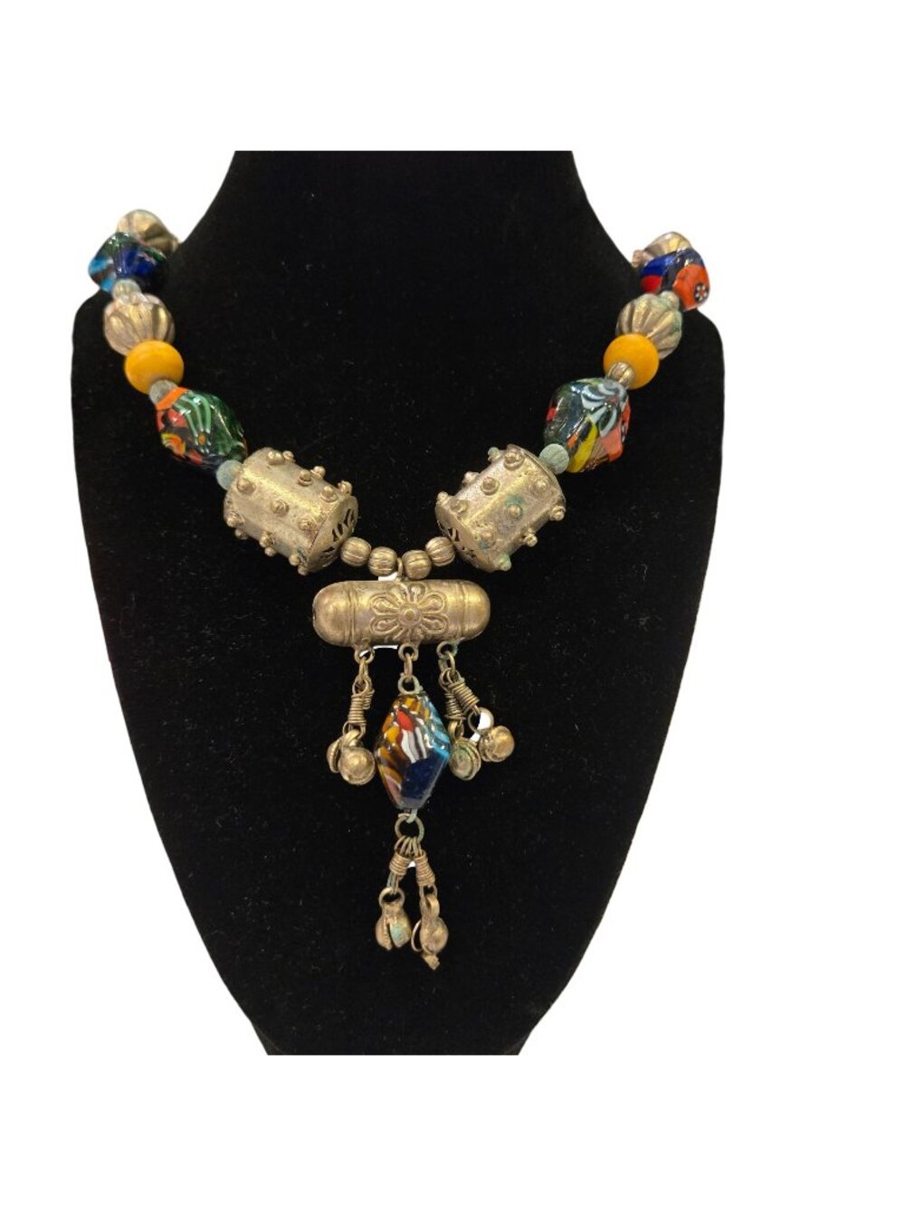 Vintage Millefiori Ethiopian Ethnic Bead Tribal Bohemian Statement Necklace